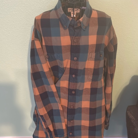 Duluth Trading Co Blue and Orange Plaid Casual Magnetic Button Down Shirt - Picture 1 of 6